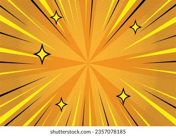 Fondo amarillo del Libro en superhéroe de arte pop de estilo cómico. Puntos de media tonalidad de la explosión. Caricatura vs. ilustración vectorial