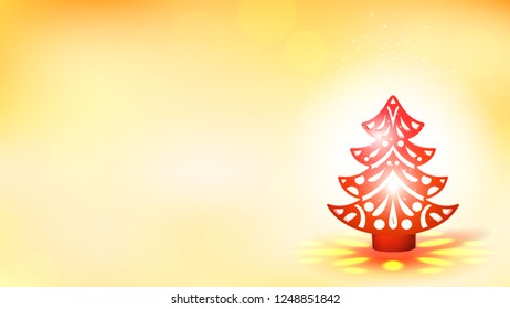 Yellow background with a burning red lamp in the form of a Christmas tree. Wide screen