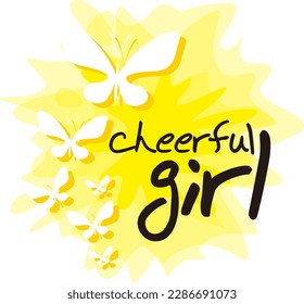 Arrière-plan jaune avec des papillons et les mots joyeux fille.