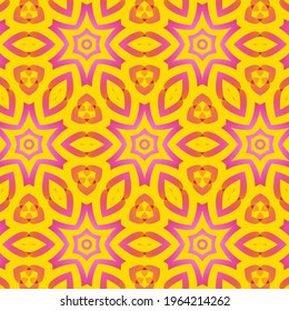 The yellow background is complemented by a pink stripe pattern