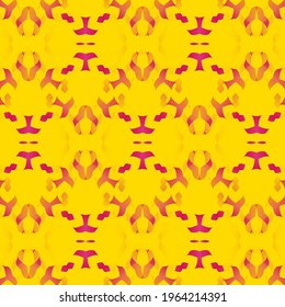 The yellow background is complemented by a pink stripe pattern
