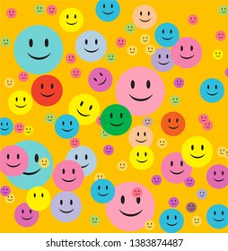 Yellow background cute cartoon emoji pattern vector