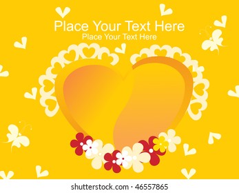 yellow background with decorated romantic heart, vector illustration