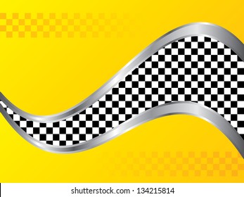 Yellow background design with checkered taxi pattern and metallic wave