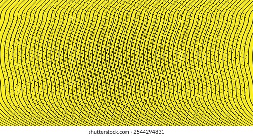 Yellow background with dot texture and monochrome line waves. Polka dot pattern template