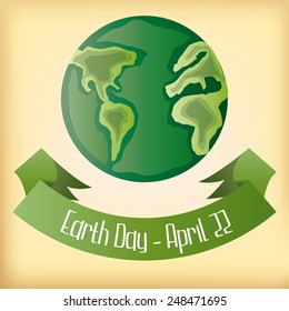 a yellow background with earth and a ribbon with text