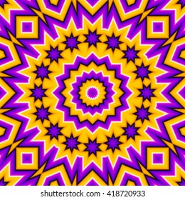 Yellow background with eight-pointed stars (optical illusion of movement). Seamless pattern.