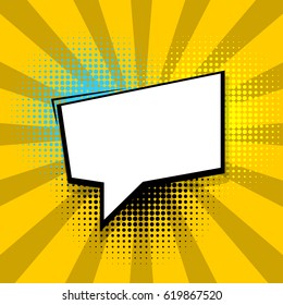 Yellow background. Empty comics book balloon. Bubble square cloud icon speech phrase. Cartoon advertising label tag expression. Blank comic texts vector illustration.