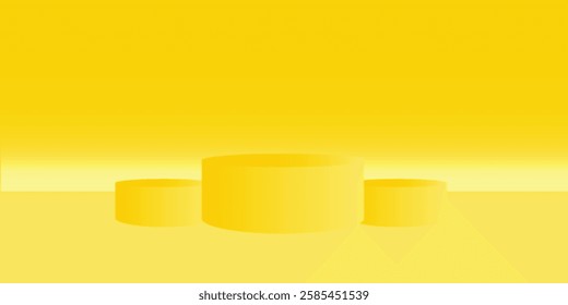 Yellow Background Empty Room Studio with table.Yellow Gallery room Background copy space, Abstract minimal design use for backdrop shooting for products presentation on Summer holiday promotion,Sales