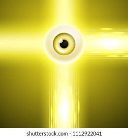 Yellow background with eye and binary code.