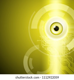 Yellow background with eye and circuit