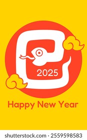 Yellow background, first sunrise and white snake (New Year's card template)