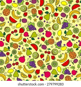 Yellow background with fruits.