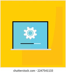 yellow background with gears, setting on laptop screen