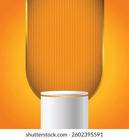 Yellow background Gold cylinder strip stand podium 3D background with arch gate. Luxury minimal wall scene mockup product stage showcase, Banner promotion display. Abstract vector geometric forms.