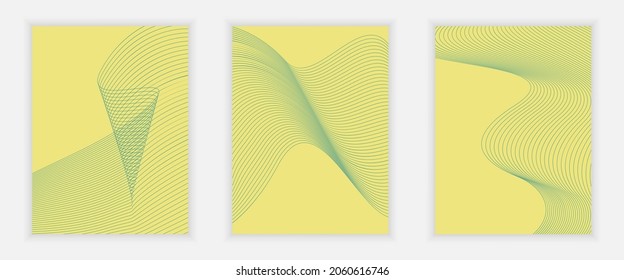 Yellow background with gren geometric patterns. Minimal covers design. Abstract vector illustration. Set of templates for posters, covers, notebooks, flyers, web