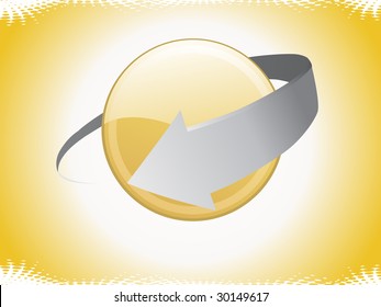 yellow background with grey arrow, circle
