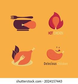 yellow background grilled chicken logo set