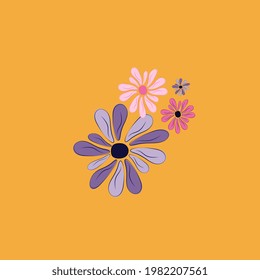 Yellow background with groups of Flowers vector doodle pattern and Doodle illustration with colors The textured pattern for Clothes and fashion pattern design with Light Pink and purple Blue.eps