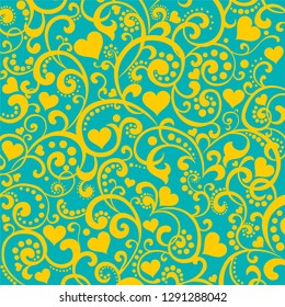 Yellow background with heart. Valentine hearts pattern. Love elements.  Vector illustration