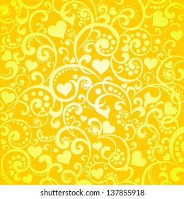 Yellow background with heart. Vector illustration