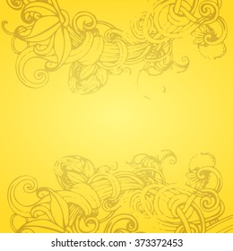 Yellow background. Imitation of old paper. Plexus plant. Wreath. Lines. Vector illustration.