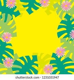 Yellow background with leaf and flower decoration 