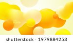 Yellow background with liquid bubble shapes. Vector 3d illustration. Morphing gradient blobs. Flowing colorful bubbles. Fluid particles backdrop. Decoration for banner or sign design