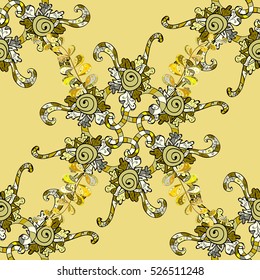 Yellow background. Mandala. Light. Doodles. Vector illustration.