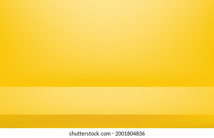 Yellow background. Minimal 3d shelf. Room in the 3d. For backdrop, wallpaper, background. Space for text. Vector illustration.