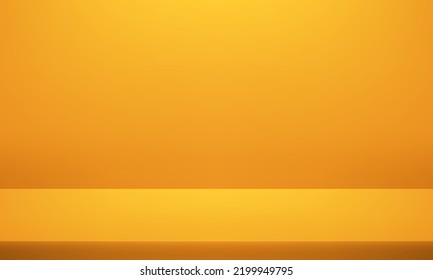 Yellow background. Minimal 3d shelf. Space for displaying products. Empty room with spotlight effect. Room in the 3d. Vector illustration.