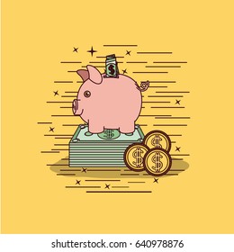 yellow background with moneybox savings vector illustration