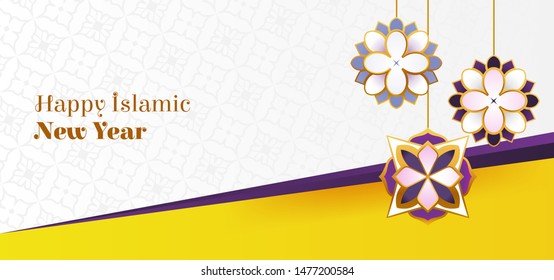 Yellow background with mosque of islamic new year
