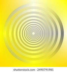 Yellow background with multiple concentric circles in shades of gray. The circles create a sense of depth and movement, drawing the eye towards the center.