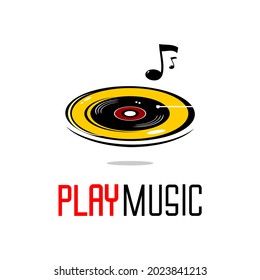 yellow background music disc vector illustration