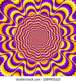 Yellow background with orange growing sphere. Optical expansion illusion.
