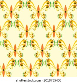 fondo amarillo con forma abstracta floral repetida naranja