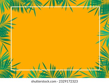yellow background with palm leaves frame