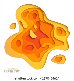 Yellow background with paper cut shapes. Vector illustration. 3D abstract carving art.