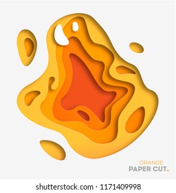 Yellow background with paper cut shapes. Vector illustration. 3D abstract carving art. eps 10