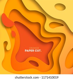 Yellow background with paper cut shapes. Vector illustration. 3D abstract carving art. eps 10