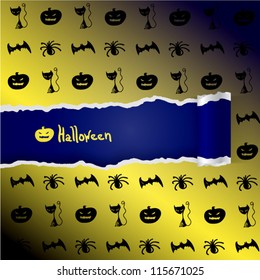 Yellow background with pattern of Halloween characters. EPS10 vector.
