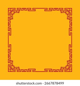 Un fondo amarillo con líneas rojas y negras. Las líneas roja y negra tienen forma cuadrada