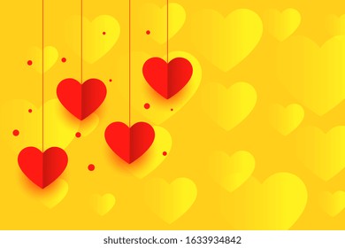 yellow background with red hanging paper hearts background