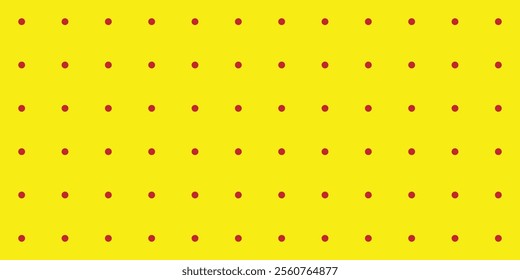 Yellow background with red polka dots seamless pattern. Dotted, Pop Art background with circles. EPS vector illustration