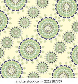 yellow background with repeated green abstract pattern