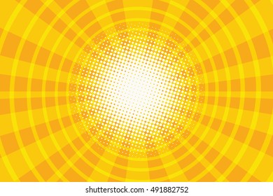 Yellow background ring corridor, pop art retro vector illustration