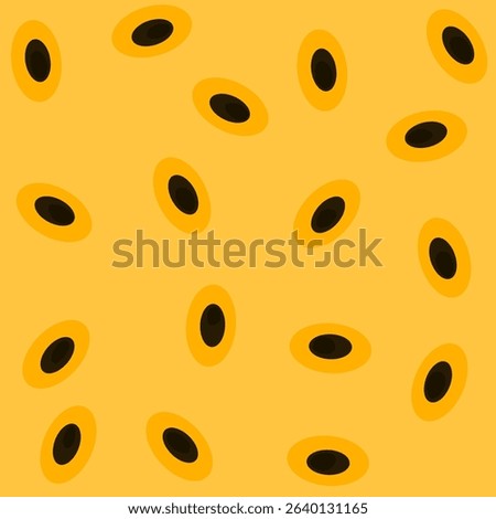 Yellow background of ripe passion fruit with seeds. Vector illustration.