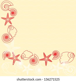 Yellow background with sea stars and shells