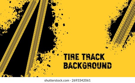 fundo amarelo com rastros de pneus simples. vetor de fundo
